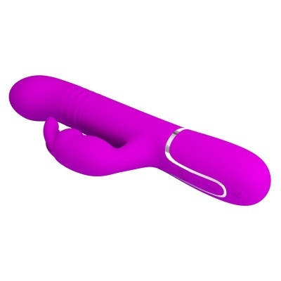 Vibrador cor-de-roxo com design duplo e botões de controle