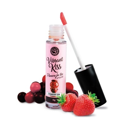 Brilho labial Vibrant Kiss com aplicador e morangos