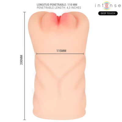 Masturbador realístico cor pele com texto de medidas e marca intense DEEP TOUCH