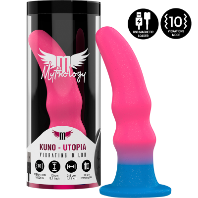Dildo vibratório rosa com base azul e embalagem preta Mythology Kuno Utopia