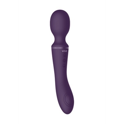 Vibrador roxo curvado com superfície lisa e botões