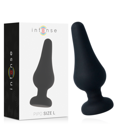 Plug anal preto de silicone com embalagem branca e preta da marca Intense