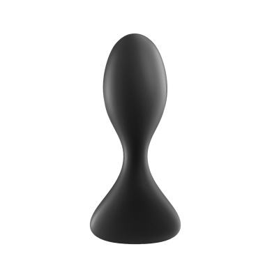 Produto preto com forma oval e base triangular sobre fundo branco
