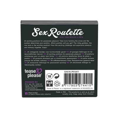 Caixa preta do jogo Sex Roulette com texto e logótipos na parte traseira