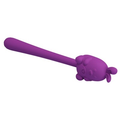 Vibrador roxo de silicone formato alongado com cabeça de animal estilizado