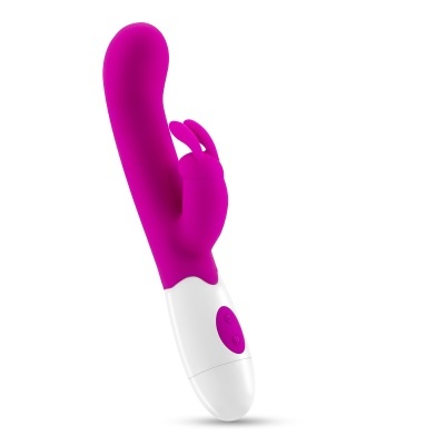 Vibrador cor-de-rosa e branco com botões de controlo