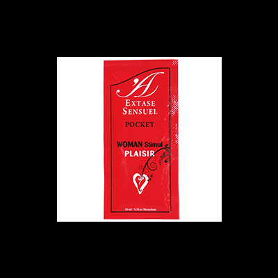 Saco plástico vermelho com texto EXTASE SENSUEL POCKET WOMAN Stimul PLAISIR