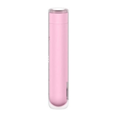 Frasco cilíndrico rosa com tampa branca translúcida
