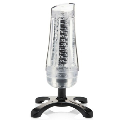 Dispositivo transparente com suporte preto e texto FLESHLIGHT