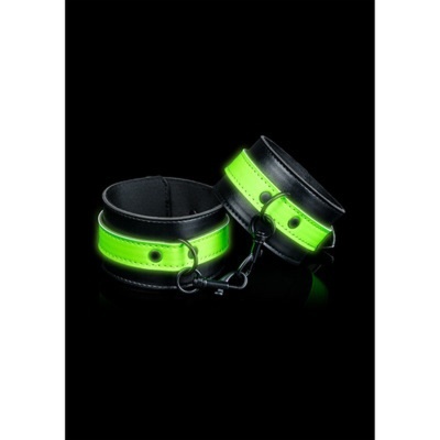 Algemas de couro preto com faixa verde fluorescente e fecho de metal