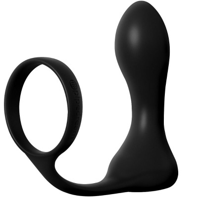 Produto preto de silicone com anel e peça cónica, inscrição pipedream no anel