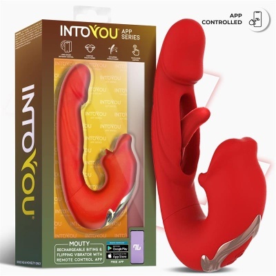 Vibrador vermelho recarregável com controlo por app e embalagem com janela transparente