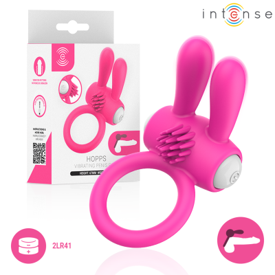 Anel vibrador rosa com orelhas de coelho e textura em silicone