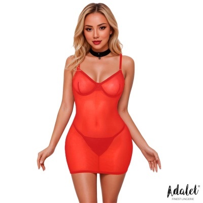 Mini vestido transparente vermelho com soutiens e colar preto