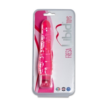Vibrador rosa translúcido em embalagem branca e rosa