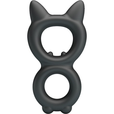 Anel duplo preto em silicone com formato de gato