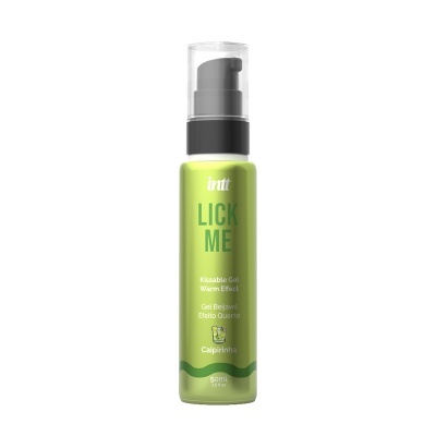 Frasco de gel beijável verde com tampa transparente e bomba preta.