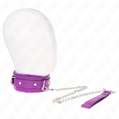 Colar roxo de material sintético com corrente metálica e pega