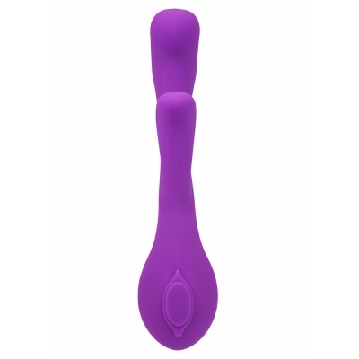 Objeto em silicone roxo com duas extremidades arredondadas
