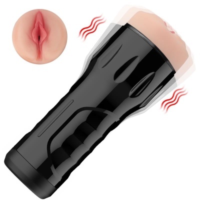 Dispositivo sexual preto com abertura em silicone cor de pele