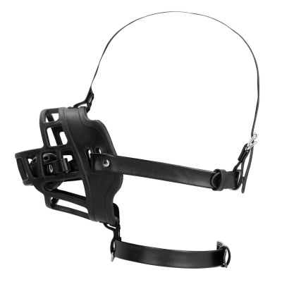 Focinho de cão preto com correias ajustáveis e design de jaula