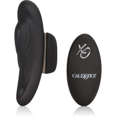 Produto preto em silicone com controle remoto oval preto com texto CALExOTICS