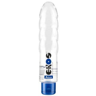 Frasco transparente de lubrificante EROS AQUA com tampa azul