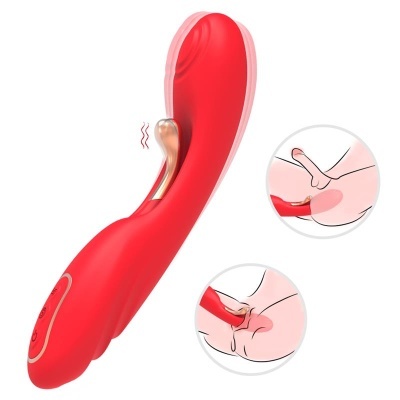 Vibrador vermelho com parte dourada e botões