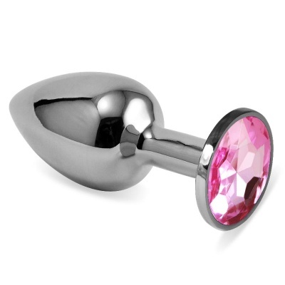 Plug metálico com cristal rosa facetado