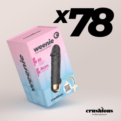 Caixa rosa e azul com vibrador preto e texto promocional