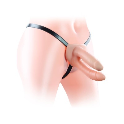 Cinta com dois pénis em silicone cor de pele e correias pretas ajustáveis