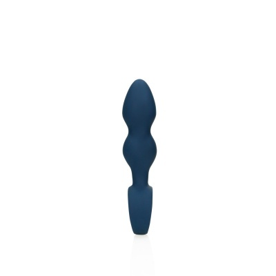 Produto azul escuro em silicone com forma curvada em fundo branco