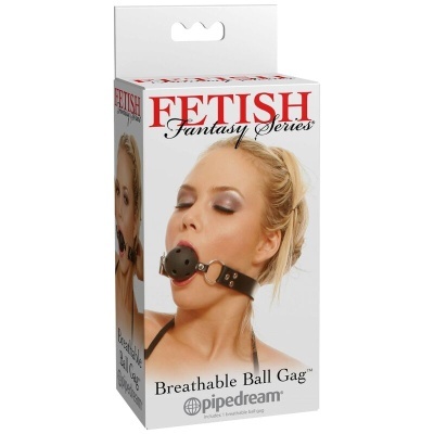 Embalagem do Fetish Fantasy Series com ball gag respirável preto e alça de couro