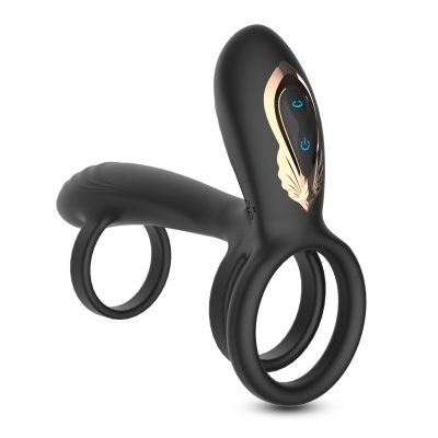 Anel duplo para peniano em silicone preto com detalhes dourados