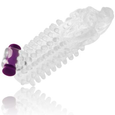 Produto transparente com textura em bolinhas e detalhe roxo