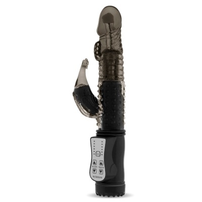 Vibrador preto com base de controlo digital e textura em relevo