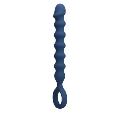 Objeto azul alongado com textura ondulada e pega circular