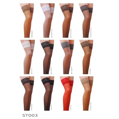 Meia-calças femininas transparentes com banda de renda em várias cores.