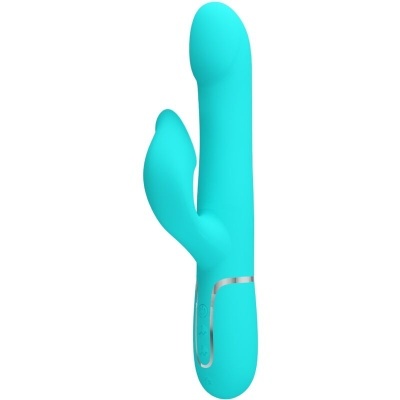 Vibrador duplo azul claro com botões de controlo prateados na base