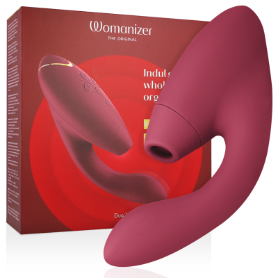 Produto eletrónico bordô Womanizer The Original Duo 2 com embalagem vermelha
