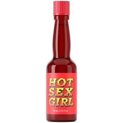 Garrafa vermelha com rótulo vermelho e texto HOT SEX GIRL