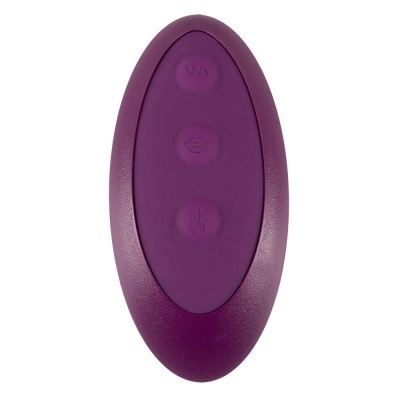 Comando oval roxo com três botões simbólicos