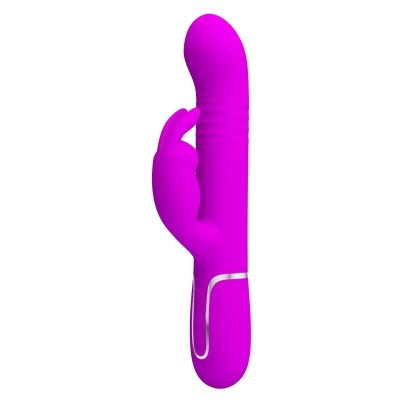 Vibrador cor-de-rosa escuro em silicone com estimulador externo em forma de coelho