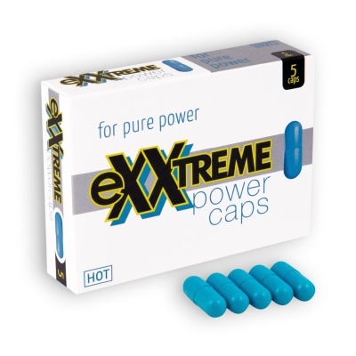 Embalagem branca com cápsulas azuis e texto eXXtreme power caps