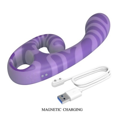 Dispositivo roxo com cabo USB branco para carregamento magnético