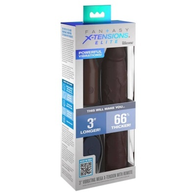 Caixa com extensor vibratório preto e comando remoto azul escuro em embalagem transparente