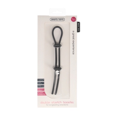 Embalagem de silicone preto da marca SHOTS TOYS com fita dupla ajustável