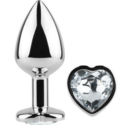 Plug anal metálico prateado com pedra decorativa em forma de coração