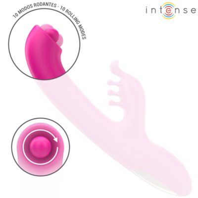 Vibrador rosa com cabeça rotativa e texto 10 MODOS RODANTES