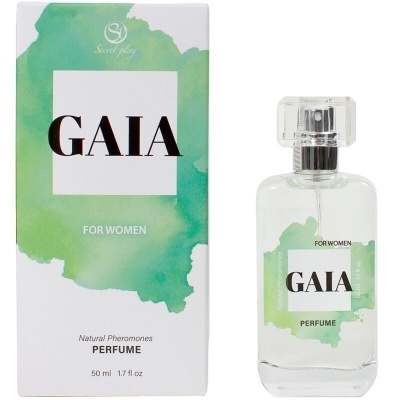 Frasco de perfume GAIA e embalagem com design verde e branco